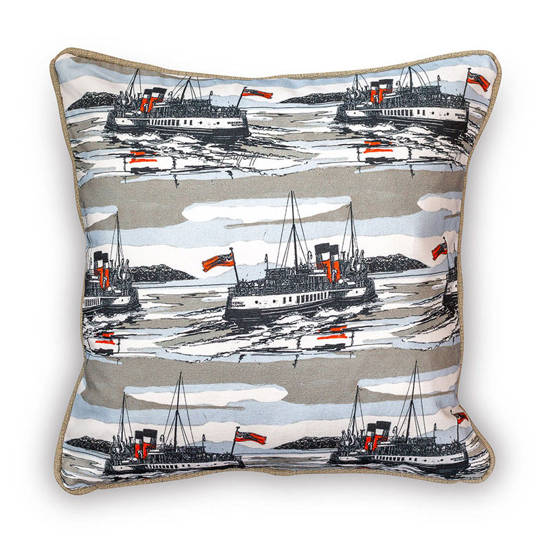 Sleeping Warrior cushion green blue with green by Sarah Jane Hemsley