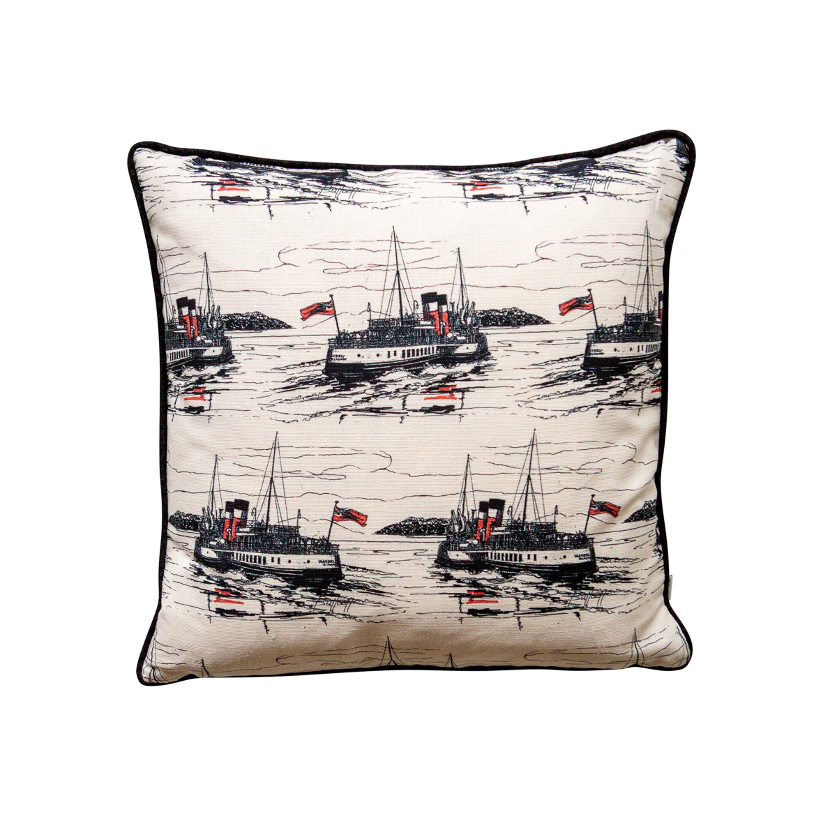 Waverley Cushion in Monochrome and Black Piping by Sarah Jane Hemsley
