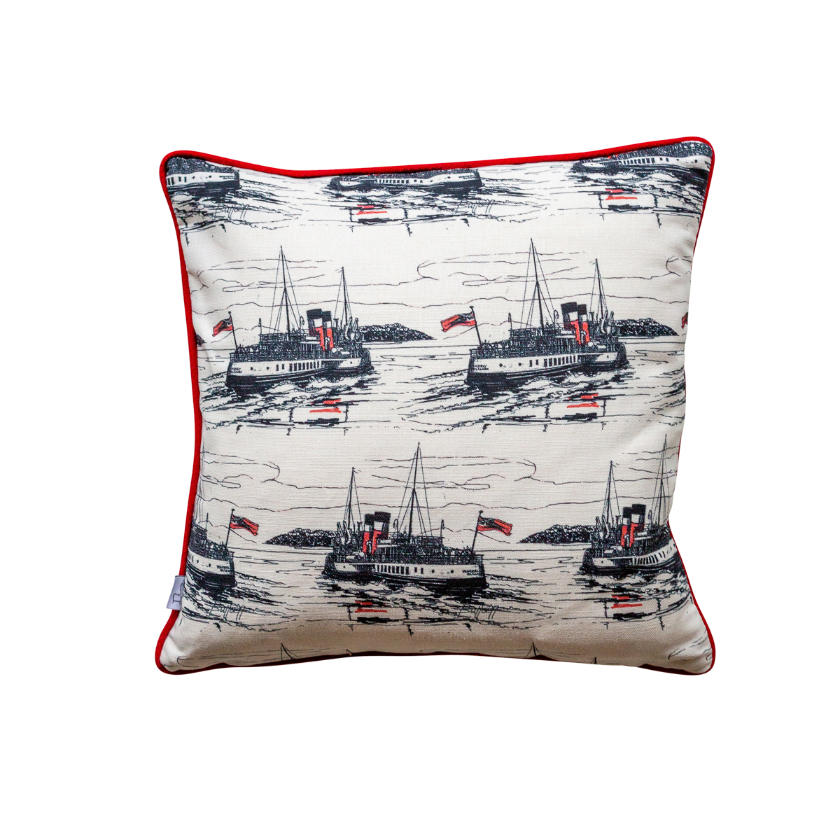 Waverley Cushion in Monochrome and Red Piping by Sarah Jane Hemsley