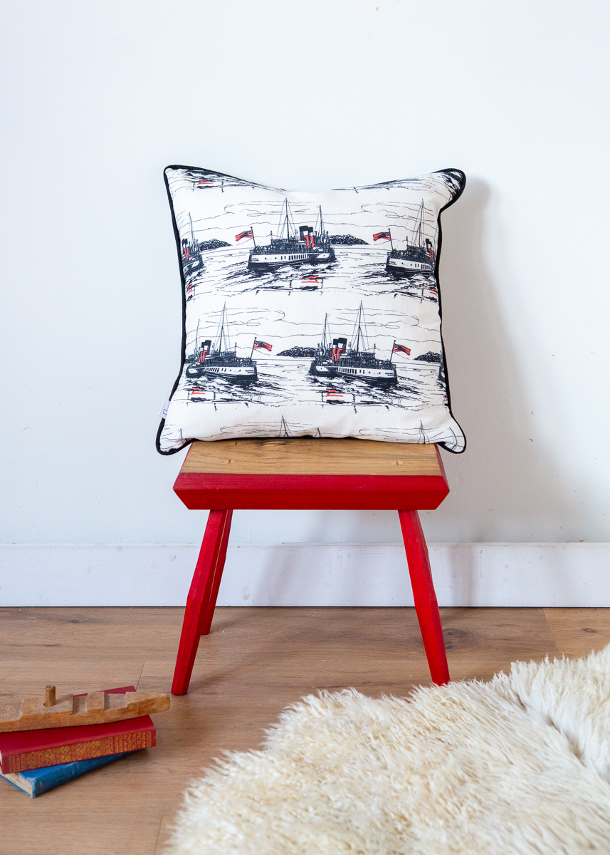 Waverley Cushion in Monochrome and Black Piping by Sarah Jane Hemsley
