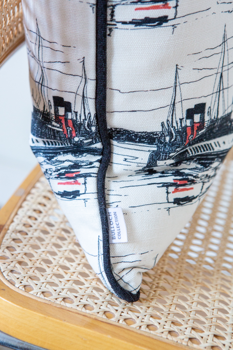 Waverley Cushion in Monochrome and Black Piping by Sarah Jane Hemsley